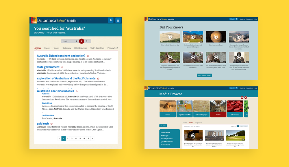 Britannica School UI Update - Middle Level