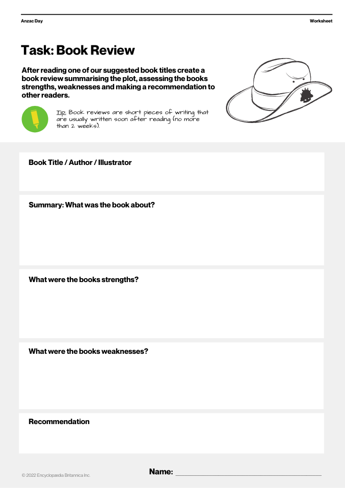 Book Review worksheet