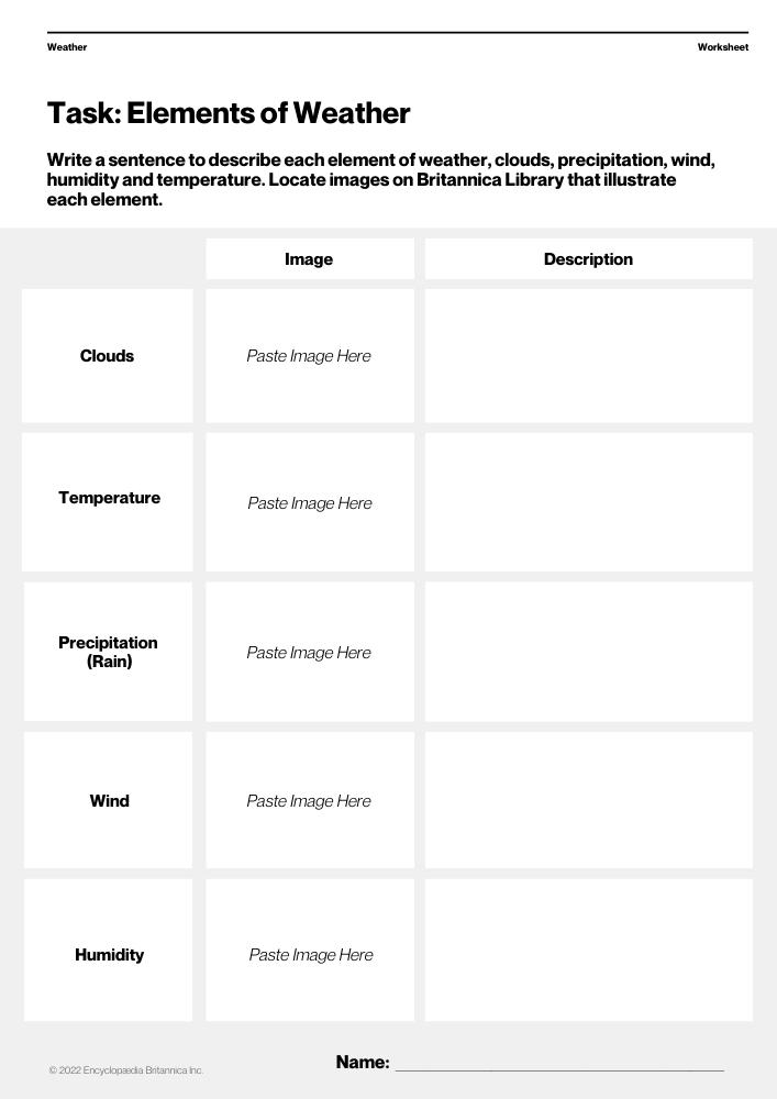 Elements of Weather Worksheet